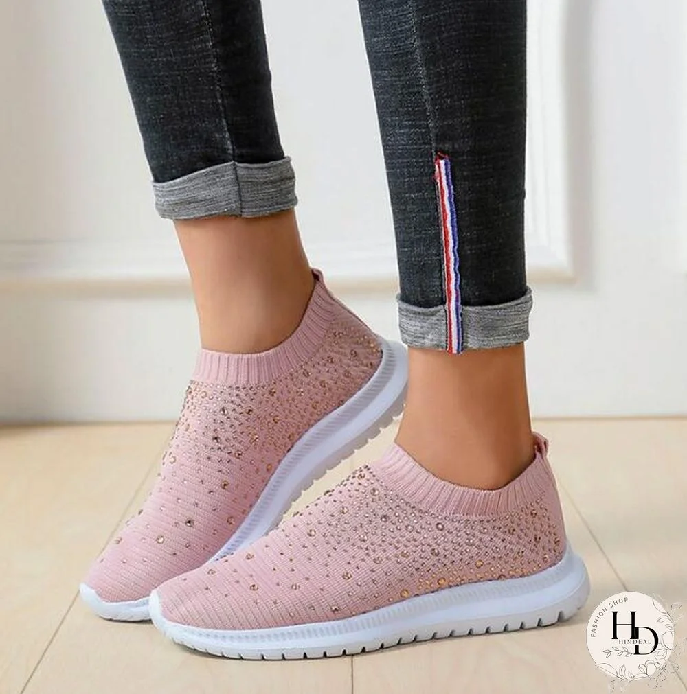 New Women Crystal Sneakers Spring Autumn Casual Zipper Flat Shoes women Non-slip Breathable Outdoor Vulcanized Shoes woman