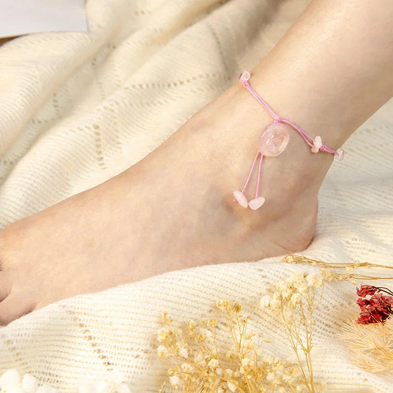 Amethyst Pink Crystal Green Aventurine Rose Inner Peace Healing Anklet