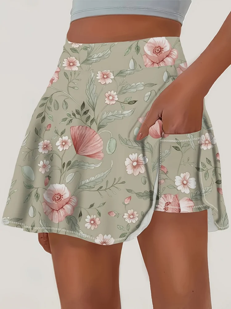 Women's Printed Pleated Tennis Golf Running Fitness Skirt Yoga Outdoor Sports Short Skirt