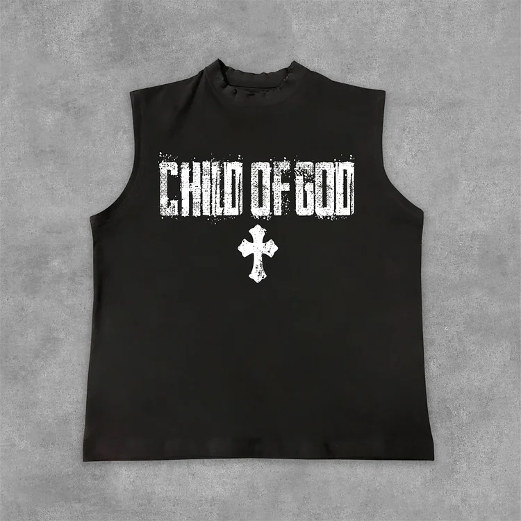 Vintage Child Of God Cross Graphic Print Cotton Tank Top SOPULA