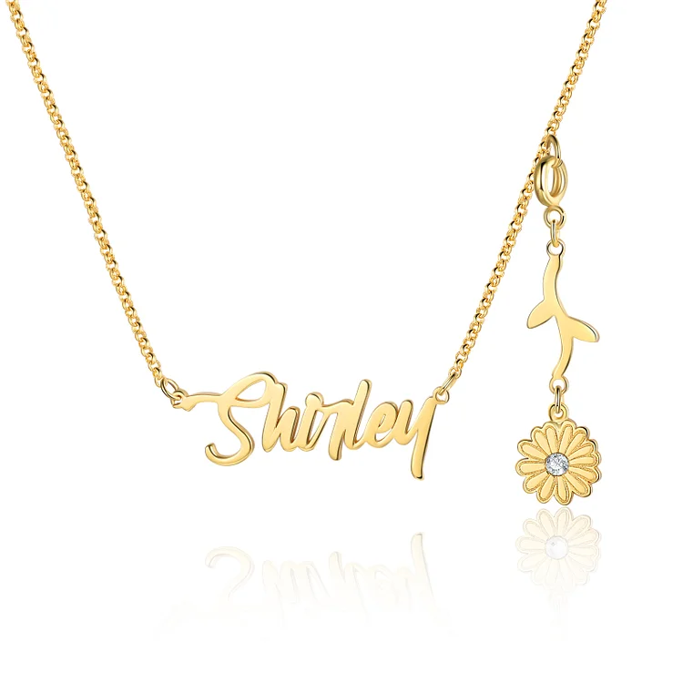 Daisy Name Necklace Personalized April Birth Month Flower Necklace