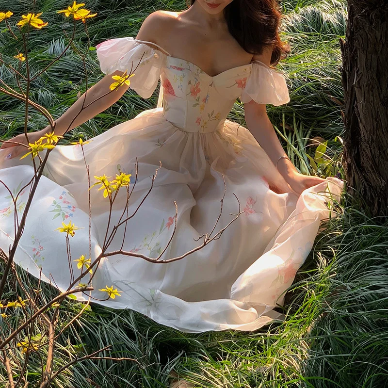 Floral Flounce Sleeve V-Neck Dress