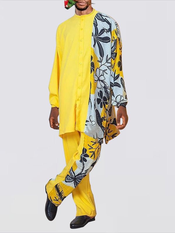Mens Flower Print Slit 2 Piece Set SKUJ16900