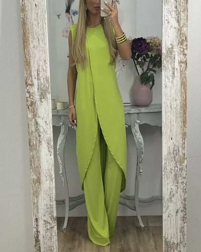 Rotimia Casual Sleeveless Slit Top Loose Two-piece Set