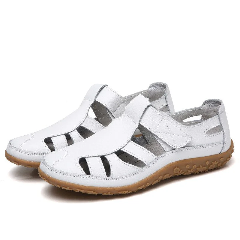 Women Gladiator Sandals Split Leather Summer Shoes Woman Hollow Out Flat Sandals Ladies Casual Soft Bottom Female Beach Sandal