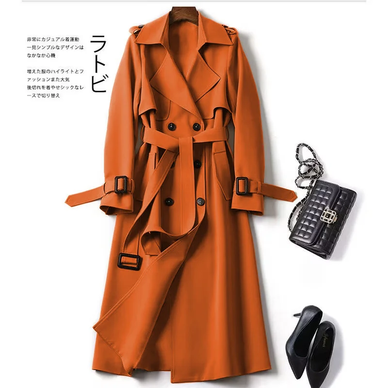 Woherb Woherb Women In The Long 2024 Spring And Autumn New Korean Version Of Large Size Small Popular British Wind Coat Over The Knee Coat-Outfit Ideas