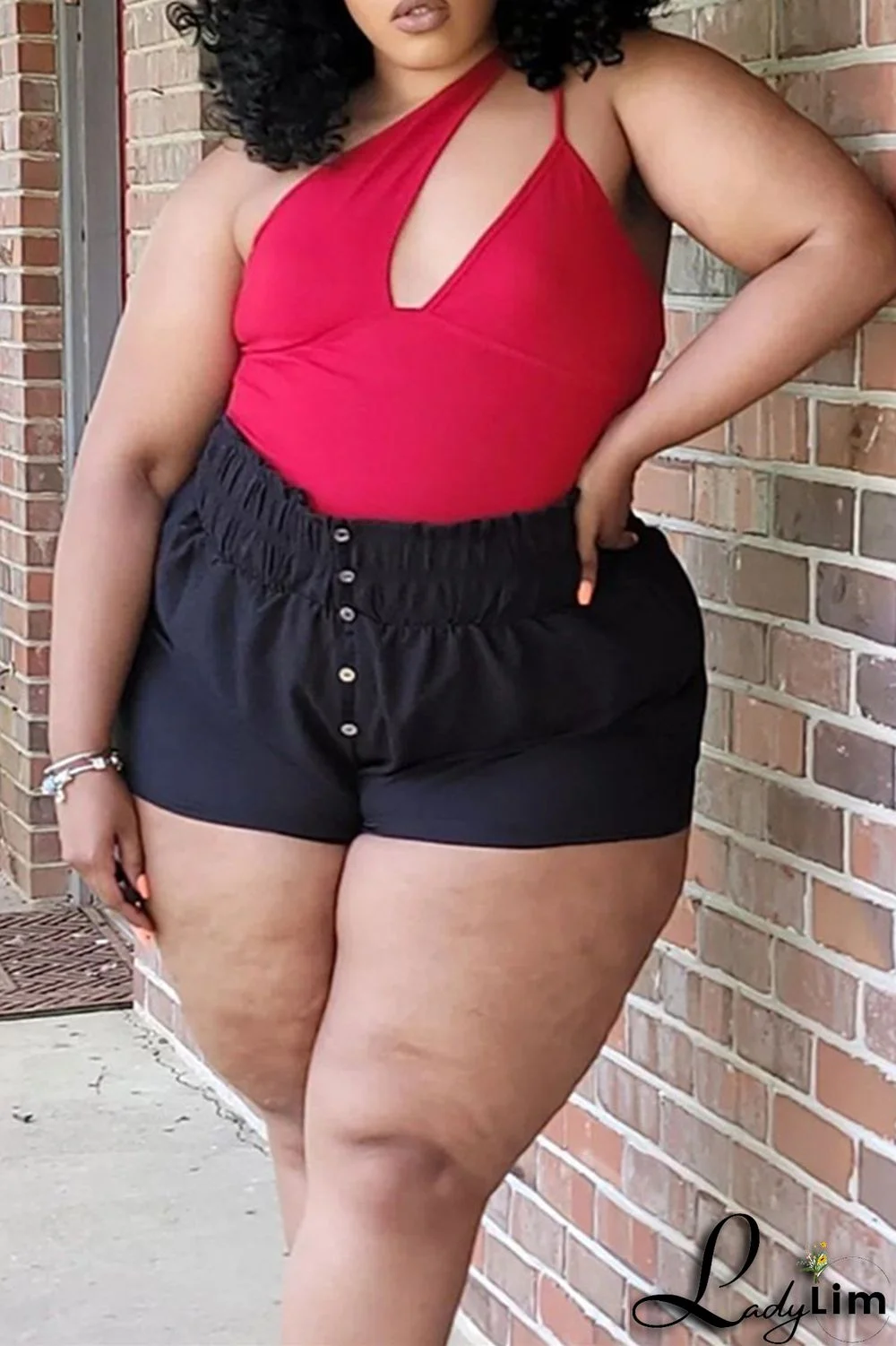 Black Fashion Casual Solid Basic Plus Size Shorts