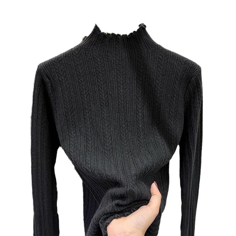 Athvotar Athvotar Ear Knit Shirt Half High Collar Bottoming Shirt Women With White Bottom Sweater 2025 Spring And Autumn New Top