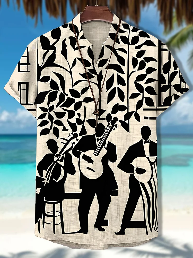 Men's Black Jazz Music Performance Art Print V Neck T-Shirt