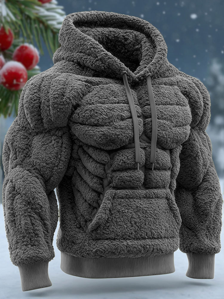 Men's Vintage Muscle Line Art Flannel Warm Hooded Sweatshirt artswardrobe