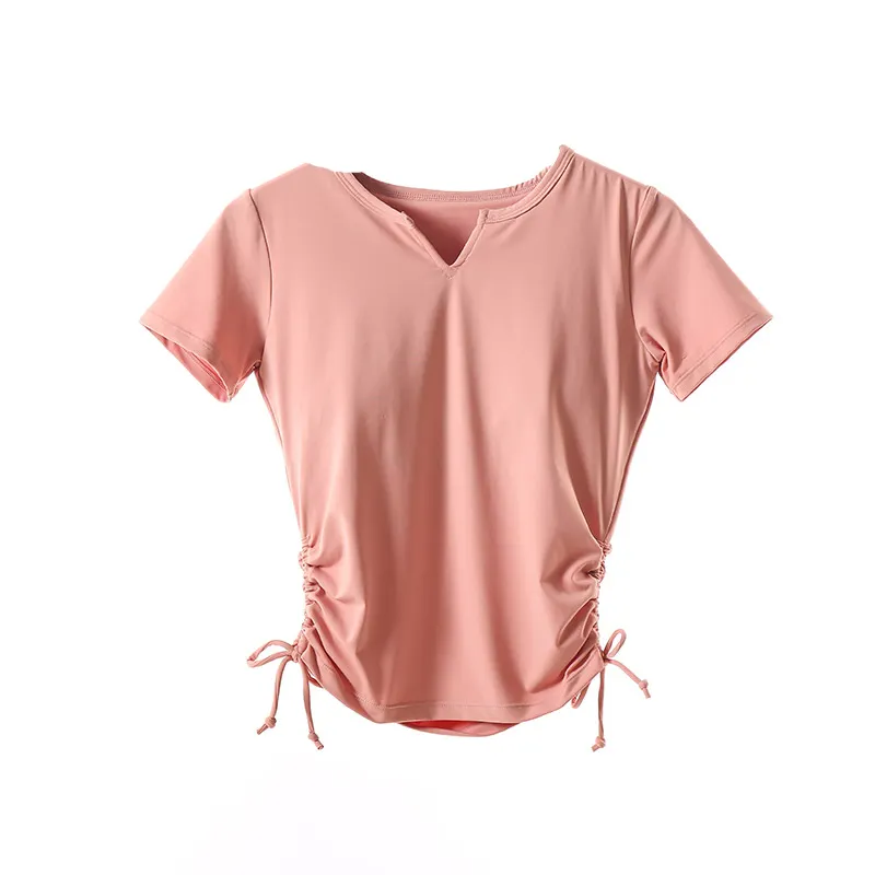 Pure Color Lace Up Slim Sports T-Shirt