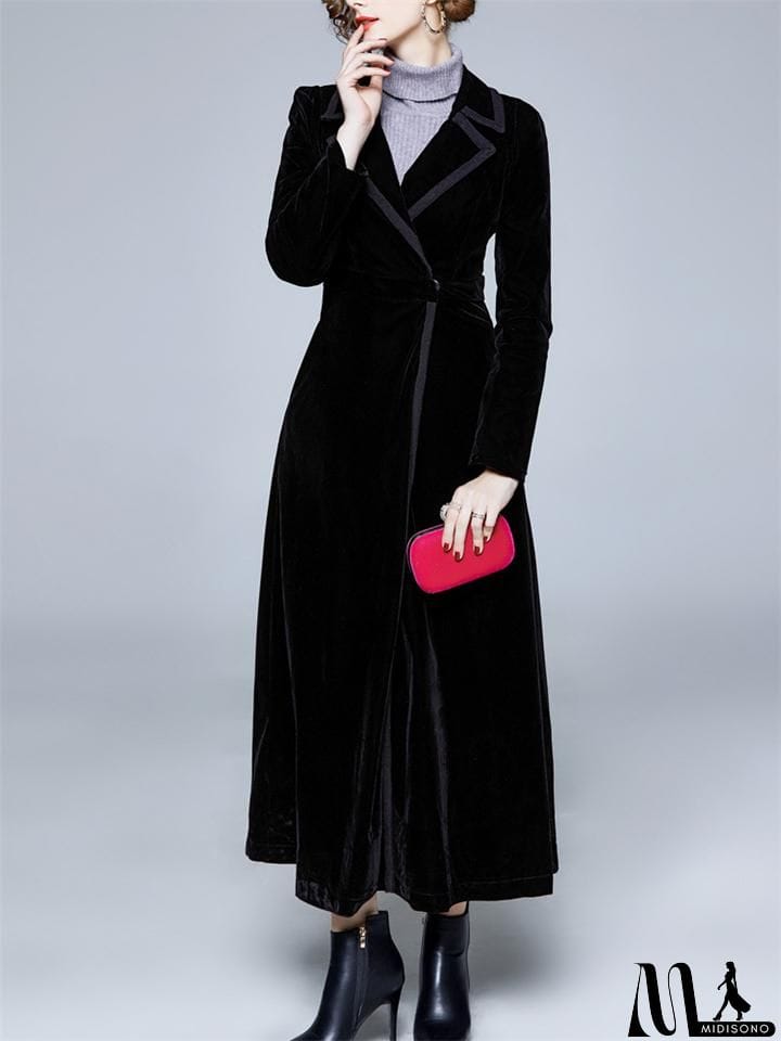 MidiSono - Women's Elegant Long Corduroy Coat Maxi Windbreaker