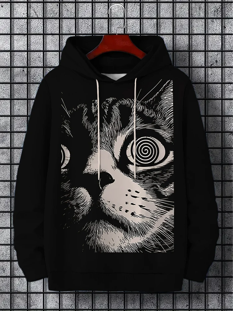 Men's Funny Psychedelic Cat Punk Art Print Casual Hoodie