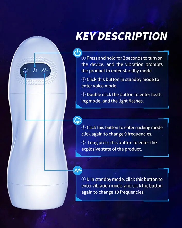 Automatisk mandlig masturbator med sugefunktion og opvarmning, voksen sexlegetøj til mænd