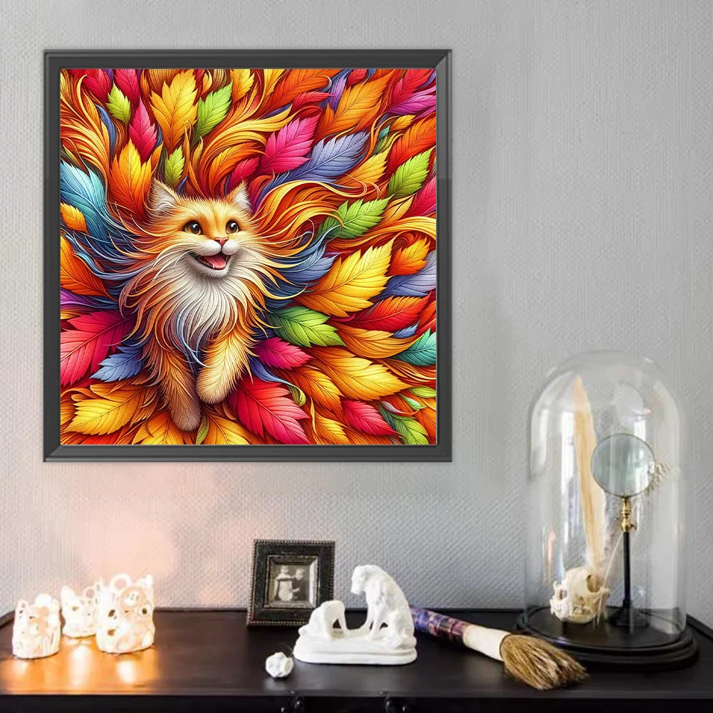 Diamond Painting - Full Round Drill - Leaf Orange Cat(Canvas|40*40cm)