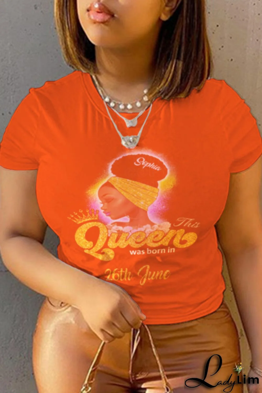 Orange Fashion Vintage Print Letter O Neck T-Shirts