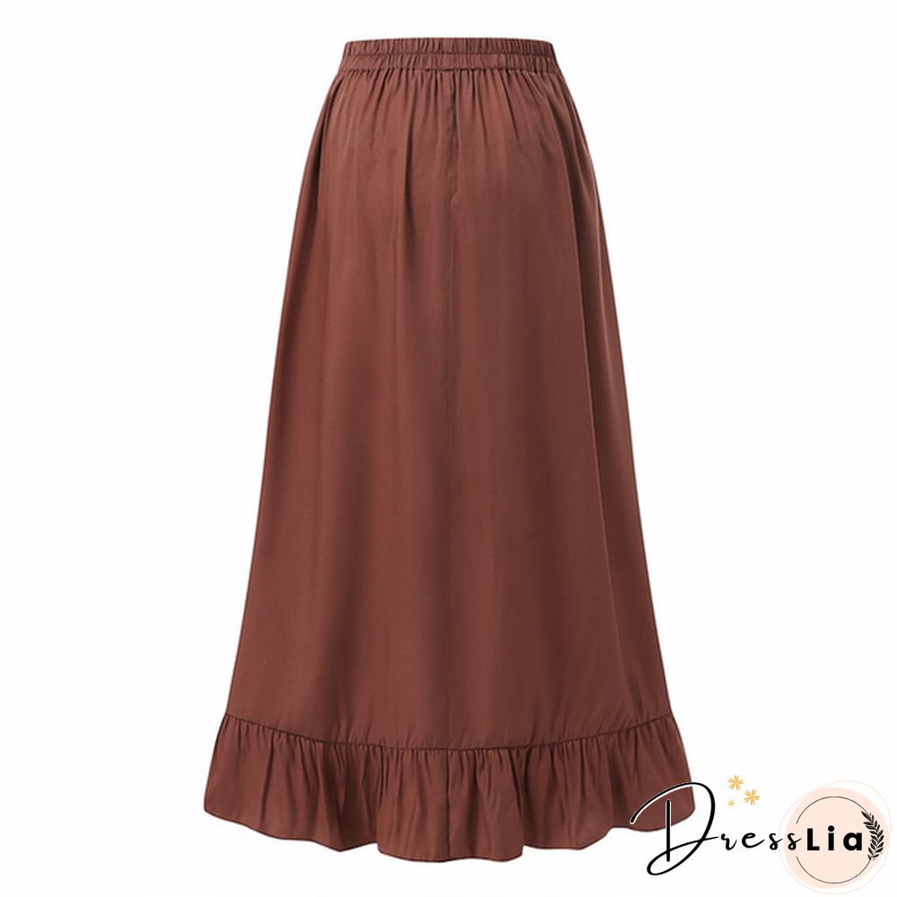 Stylish Women Vintage High Waist Loose Long Skirt Ruffled Hem Summer Skirt Dress