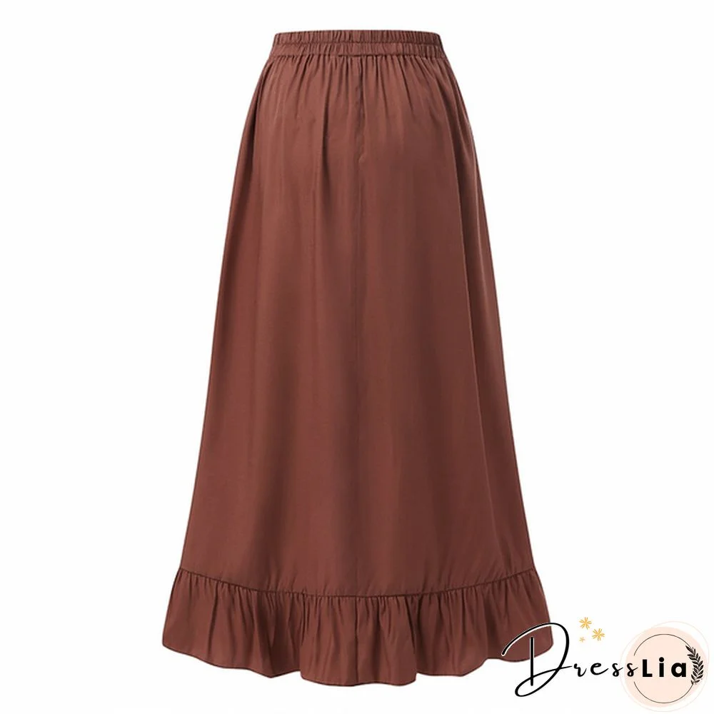Stylish Women Vintage High Waist Loose Long Skirt Ruffled Hem Summer Skirt Dress