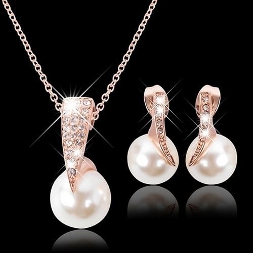 UsmallLifes King 3pcs Women Trendy Pearl Earrings Necklace Jewelry Set Superior Quality Rhinestones Bride Party Earring US Mall Lifes