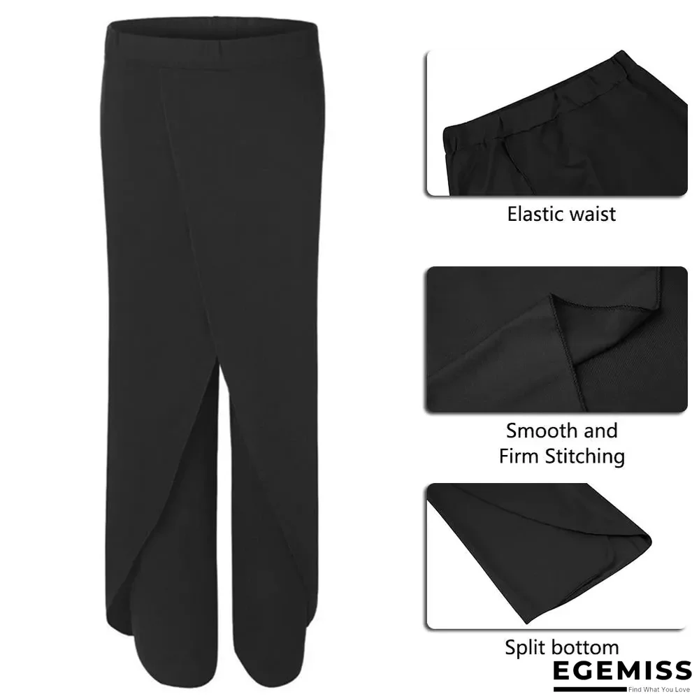 Chiffon Irregular Side Pants Women Causal Wide Leg Solid Elastic Loose Pants | EGEMISS