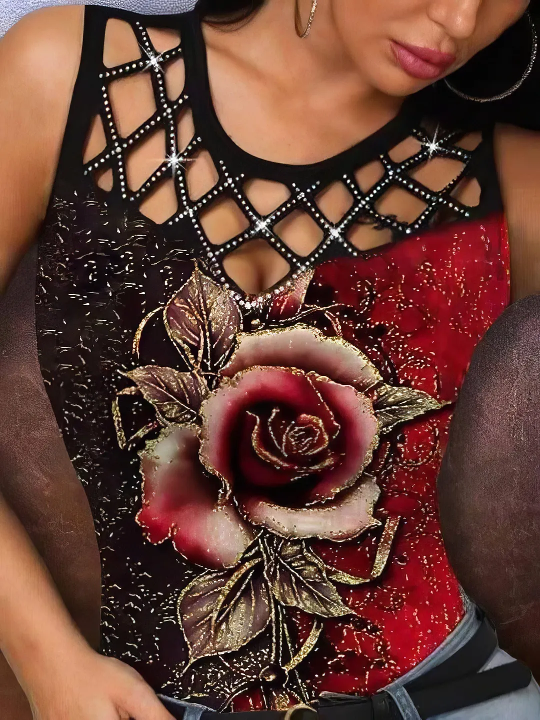 Rose Print Sleeveless Tank Top