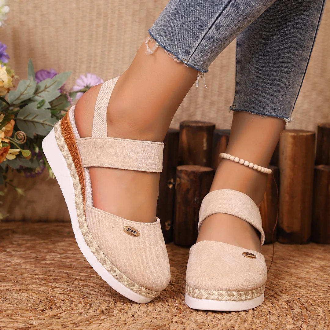 Breakj Breakj New Bag Head One Word Tight Rope Thick Soles Empty Shoes Large Leisure Slope Sandals Women