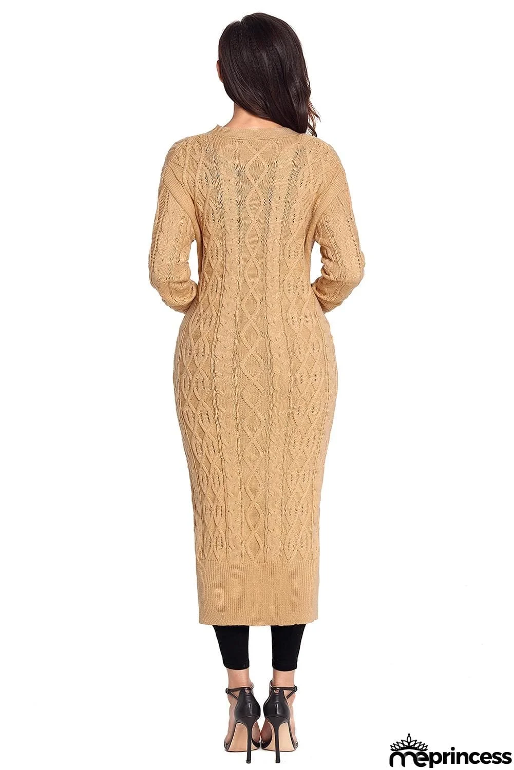 Cable Knit Open Front Long Cardigan