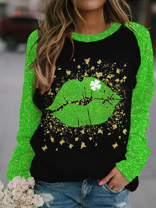 St. Patrick's Day Clover Print Casual Sweatshirt