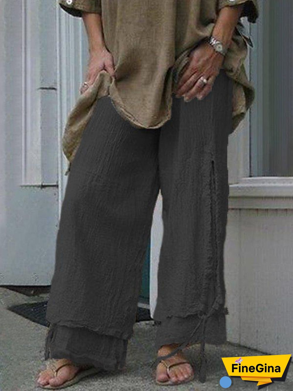 Plus Size Women Linen Casual Pants Solid Cotton Summer Bottoms