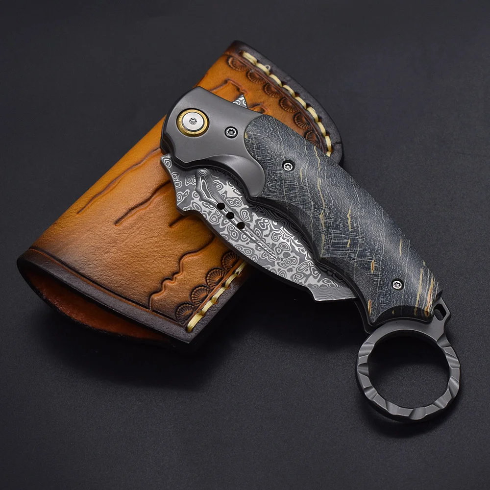 Tyrannosaurus Damascus Steel Folding Claw Knife Outdoor Camping Portable Folding Knife High Hardness Survival Knife