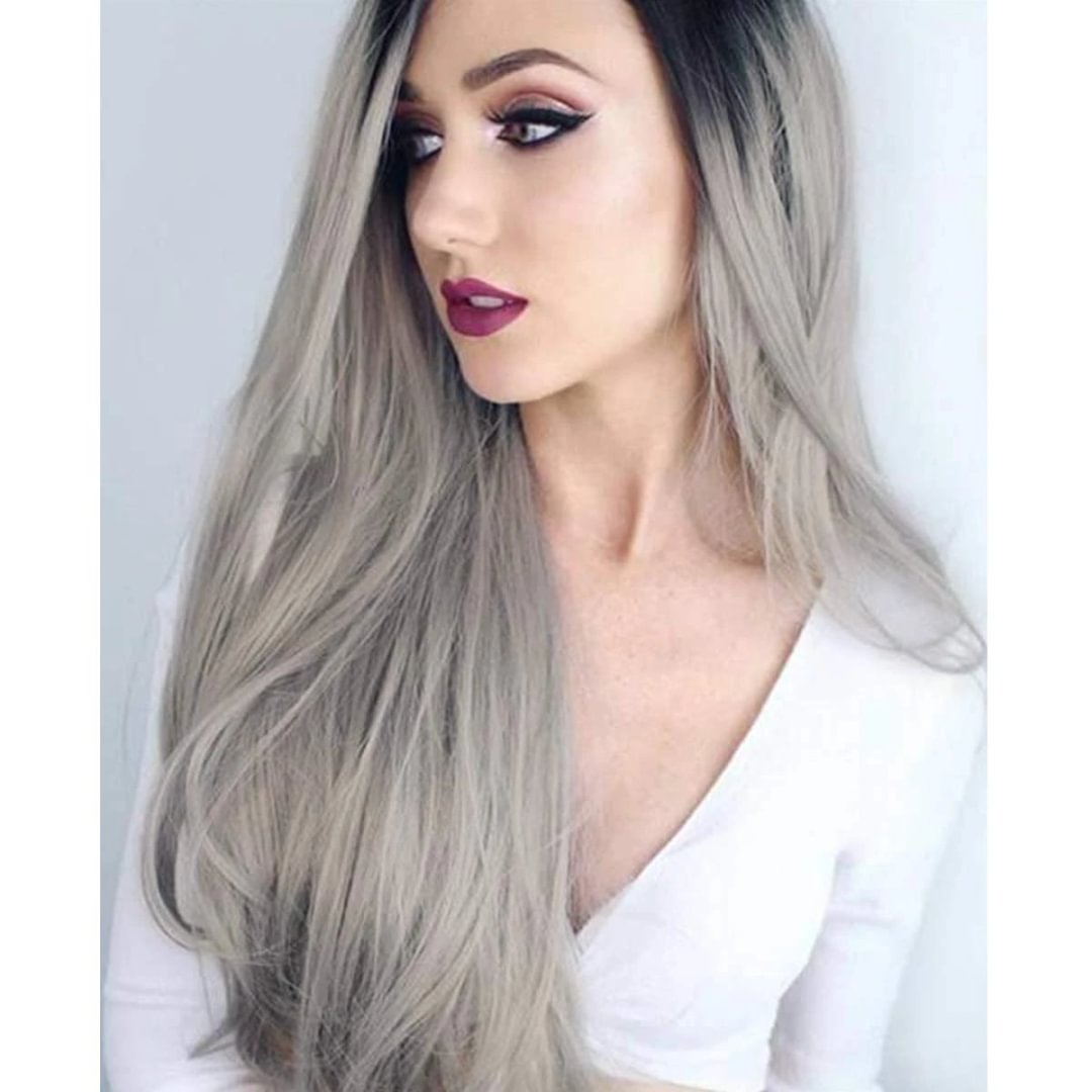 2021 Black to Grey Hot Straight Mini Lace Front Wigs-elleschic