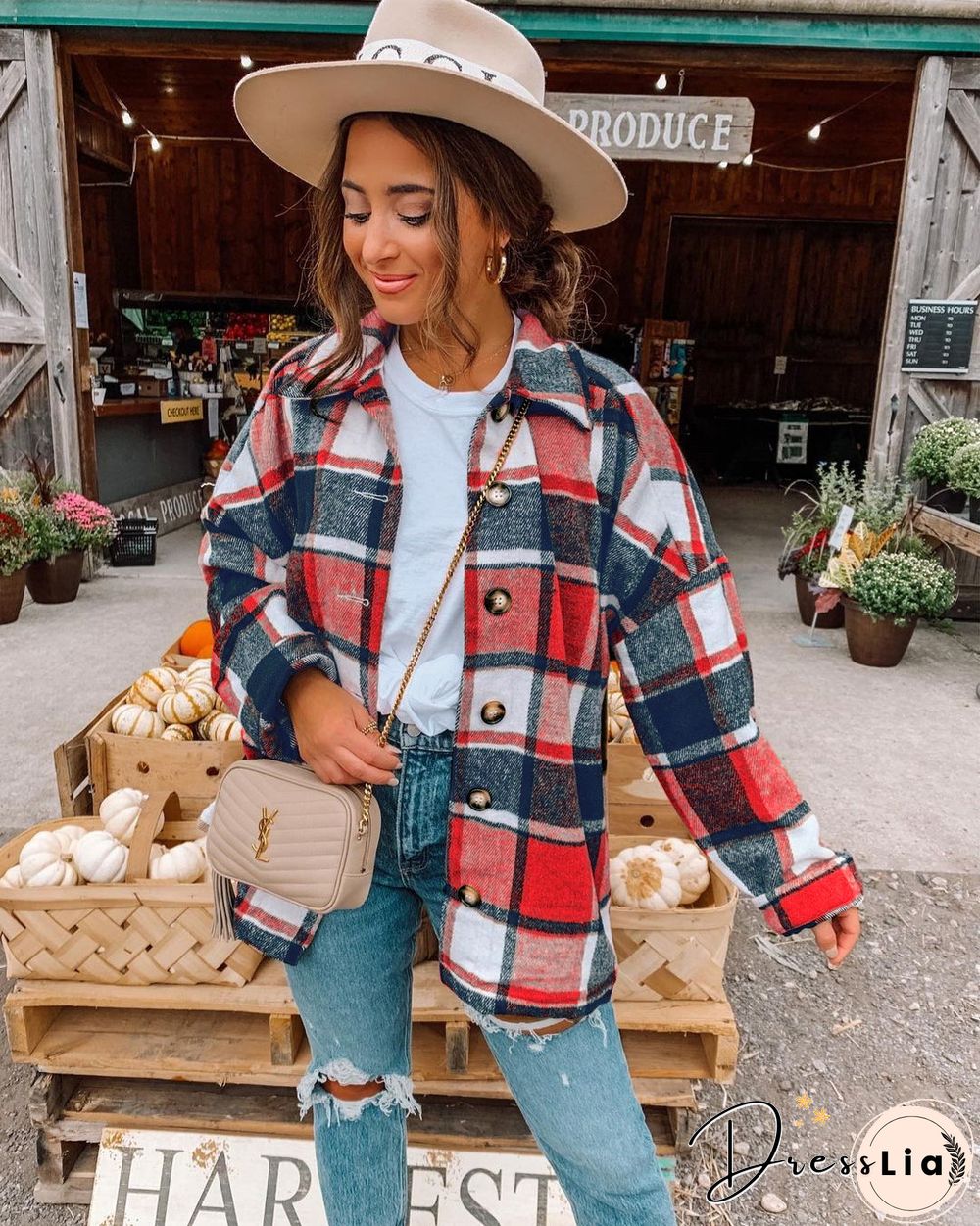 Long Sleeve Button Down Plaid Autumn Shacket