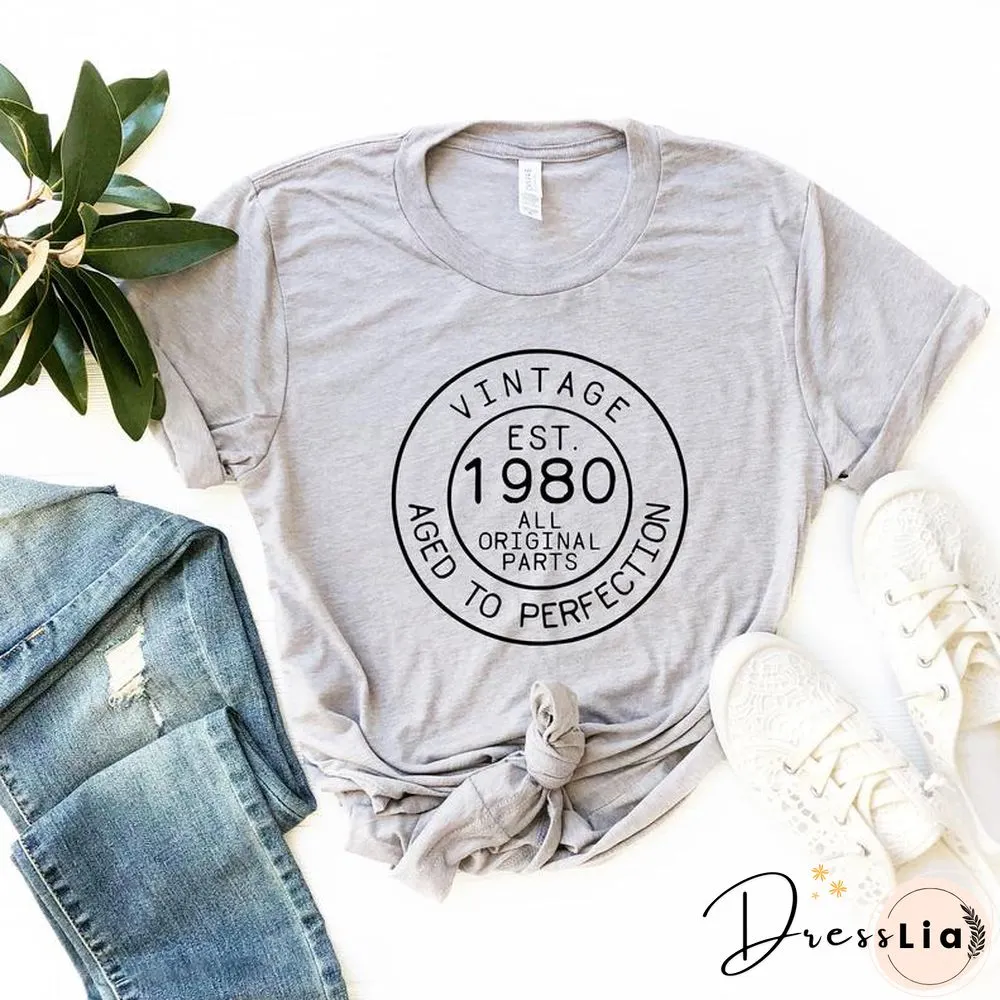 VINTAGE 1980 SHIRT 42ND BIRTHDAY FUNNY GRAPH COTTON WOMEN TSHIRTS SHORT SLEEVES TEES PLUS