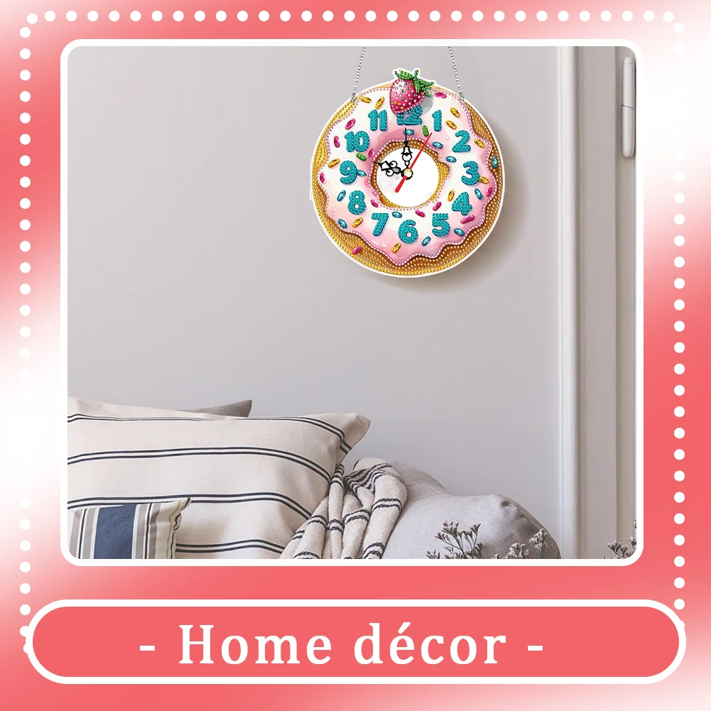 2Pcs Dessert DIY Diamond Painting Ornament with Clock Function Home Decor Art