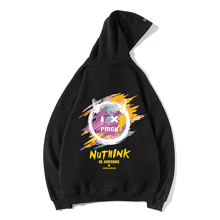 Smiley Face Hoodie Street Oversize Fall/Winter Hoodie Men's plus Size