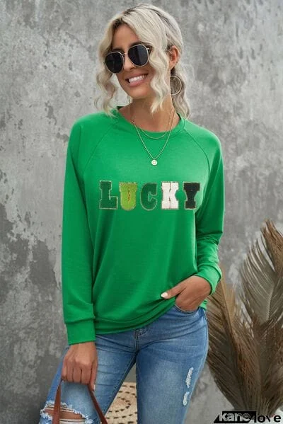 LUCKY Round Neck Raglan Sleeve Sweatshirt