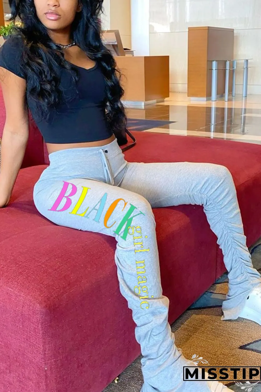 Light Green Fashion Casual Letter Printed Sports Pants