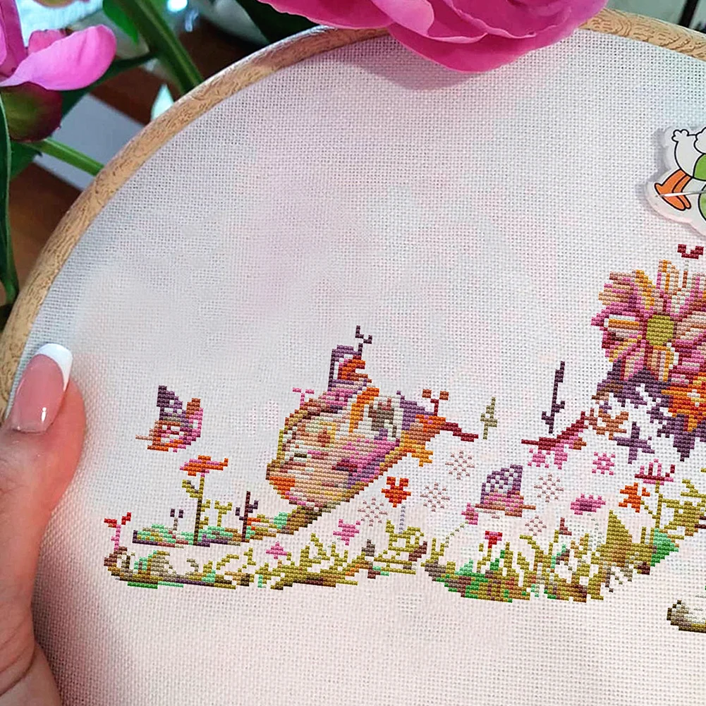 14CT Counted Partial Cross Stitch - Flowers Cat(40*40cm)