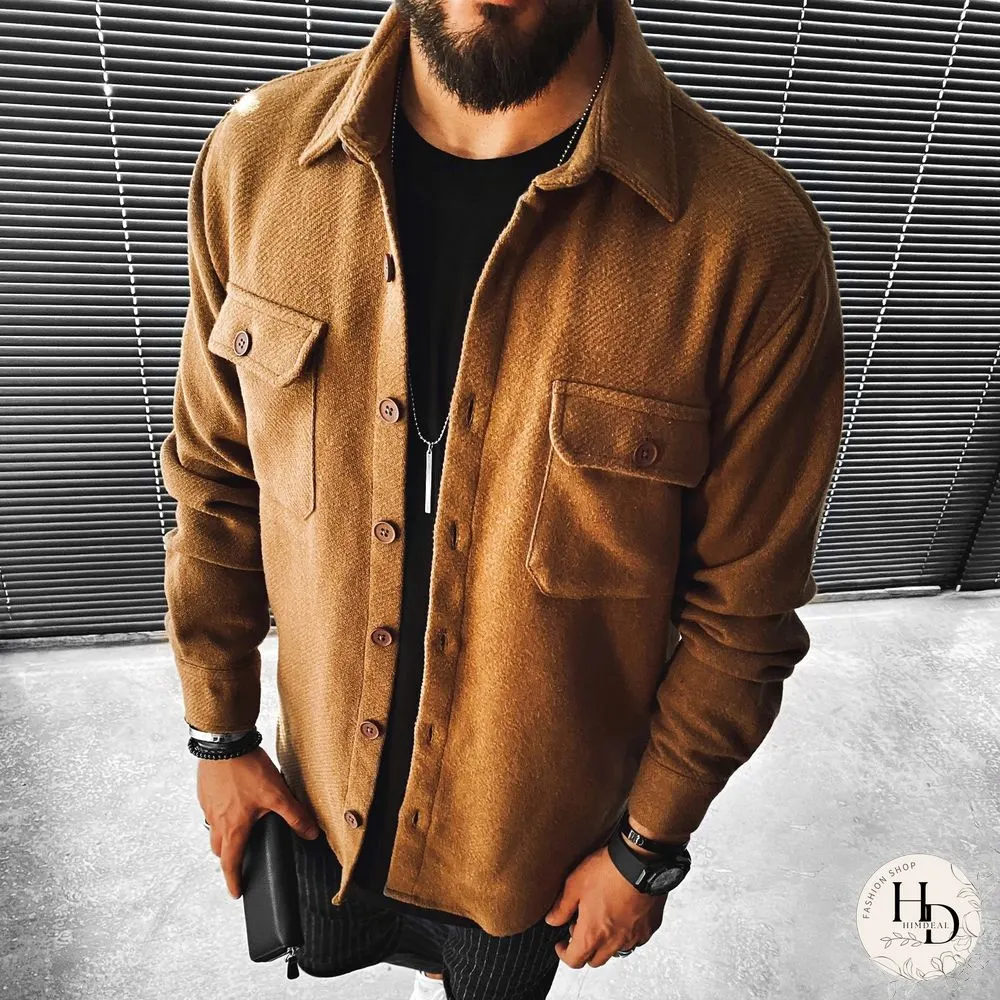 Casual Fashion Solid Color Pocket Long Sleeve Shirt Jacket