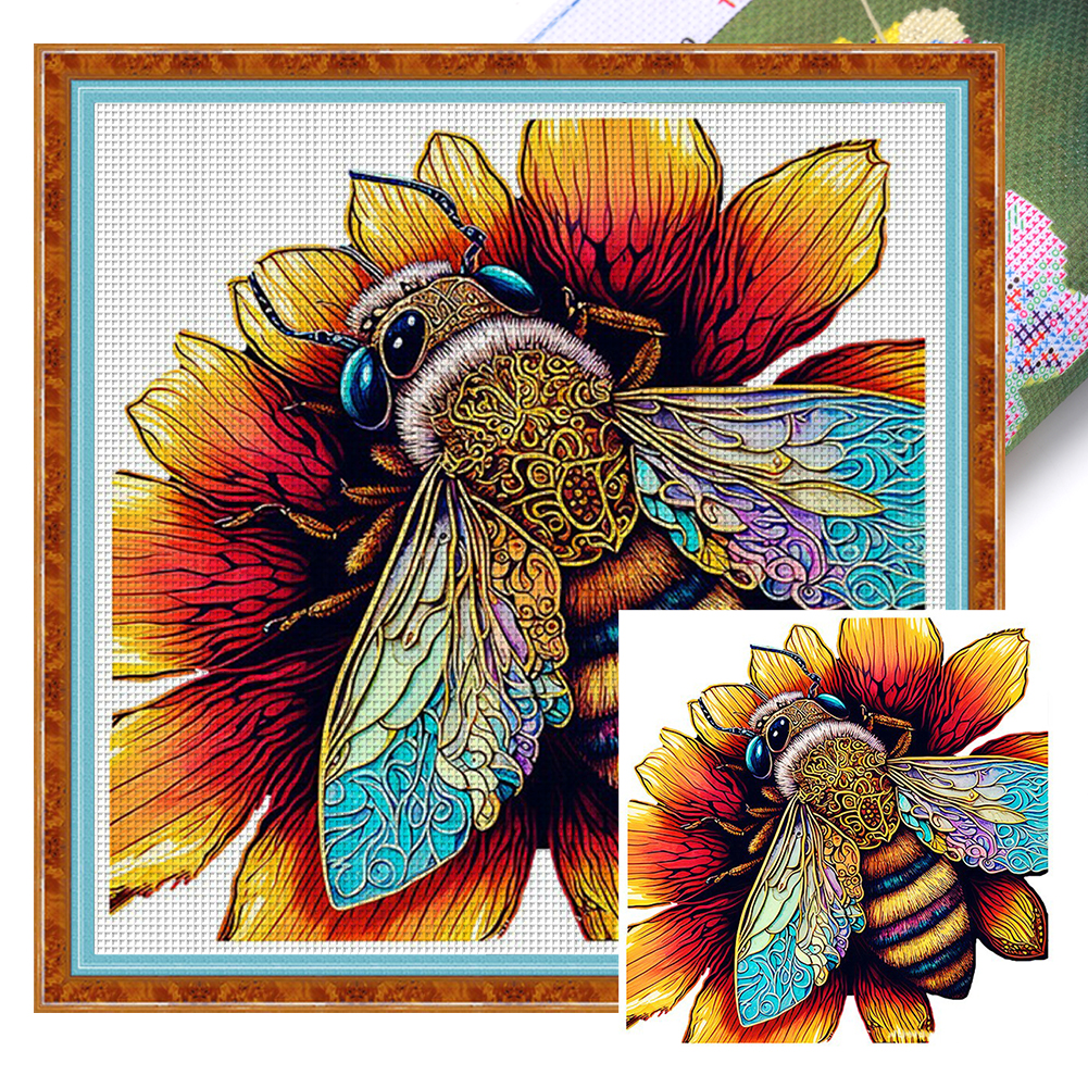 Colorful Bee 18CT (30*30CM) Stamped Cross Stitch gbfke