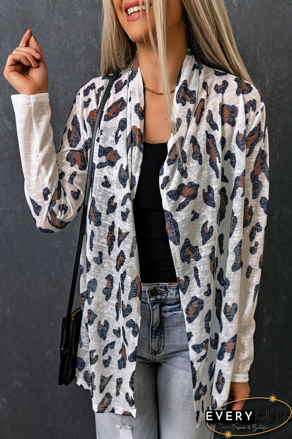 White Vintage Leopard Print Open Cardigan