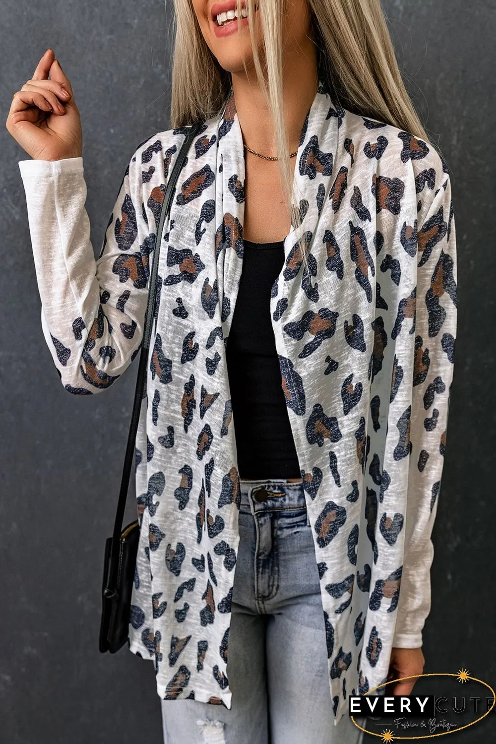 White Vintage Leopard Print Open Cardigan