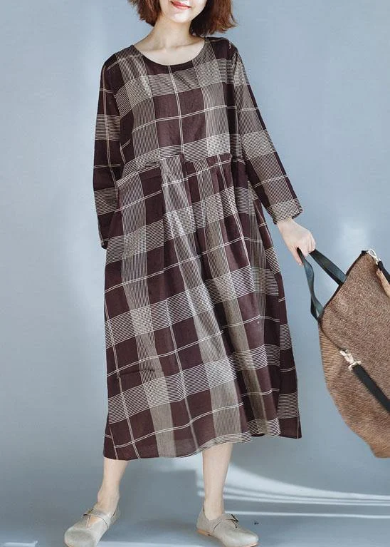 DIY khaki plaid cotton quilting dresses patchwork Robe summer Dress
