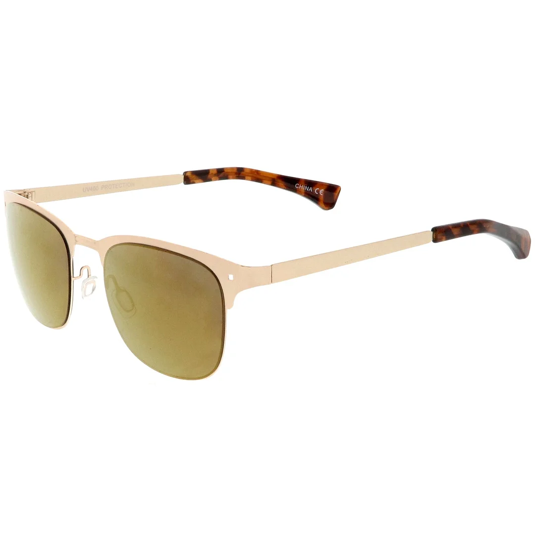 Sleek Metal Horn Rimmed glasses Semi Rimless Color Mirror Square Lens 48mm