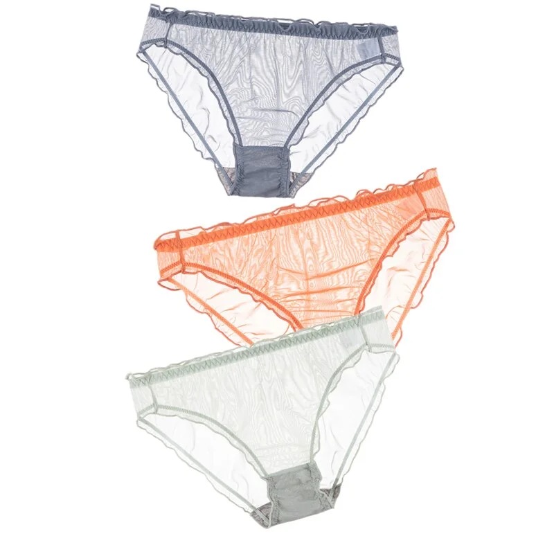 3Pcs Women Sexy Panties Lace Underpants Low-waist Panties Mesh See Through Perspective Briefs Female Fashion Underwear Lingerie