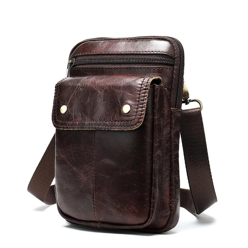 Leather Casual Solid Color Retro Crossbody Bag Shoulder Bag For Men