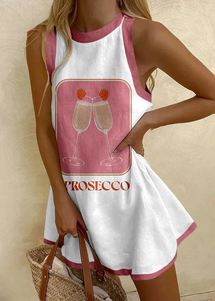 Stylish Wine Glass Print Mini Dress