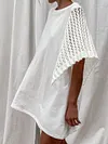 Knitted Cotton Flared Sleeves Mini Dress