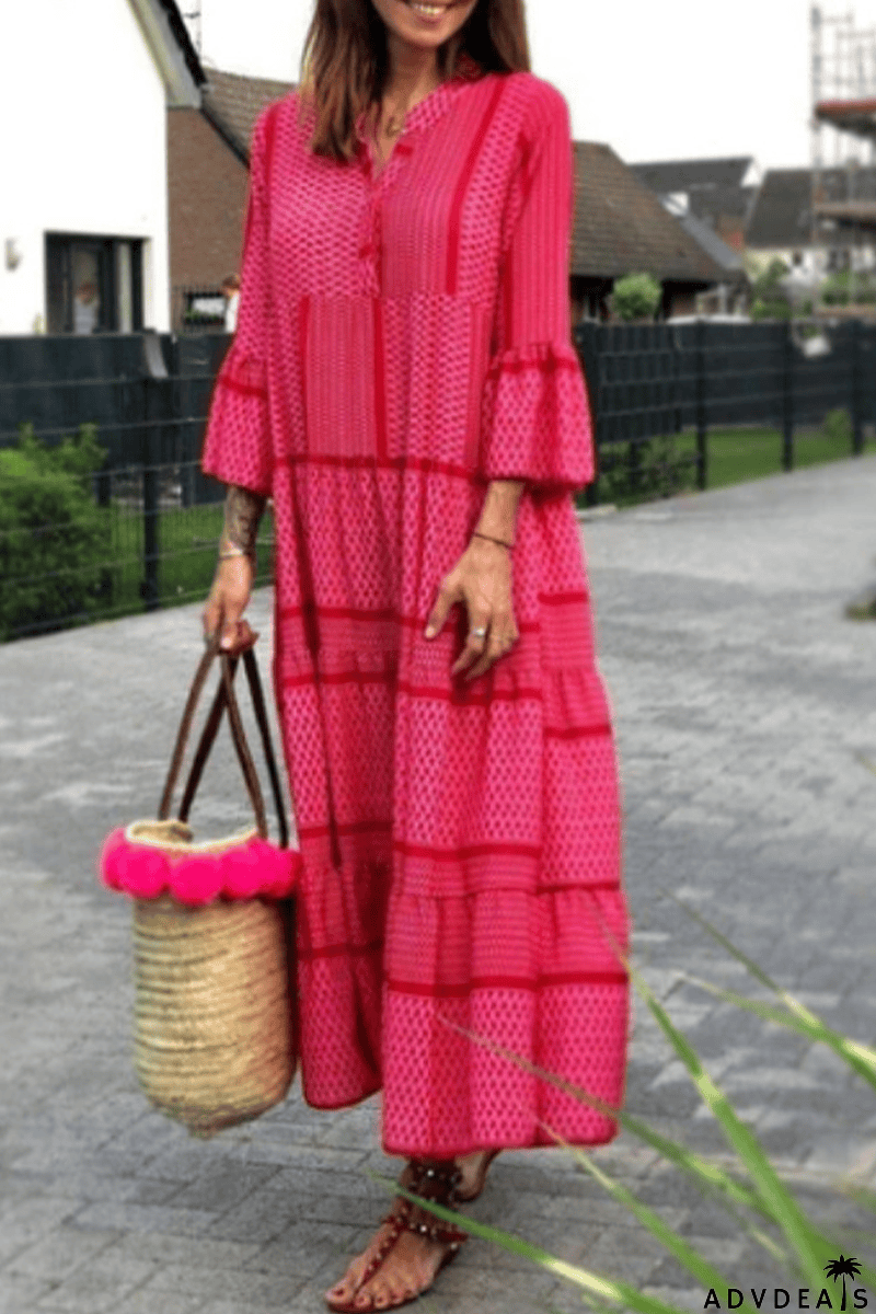 Fashion Print Flounce V Neck Cake Skirt Dresses