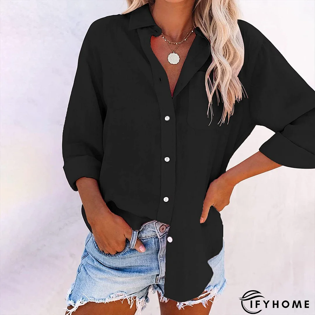 Women's Daily Long Sleeve Shirt Collar Plain Casual Top | IFYHOME